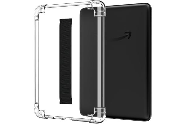 MoKo Case for 6" Kindle (11th Gen-2024/2022) with Hand Strap, Black | Ultra Thin Clear Flexible Transparent TPU Skin Bumper Back Cover Shell with Hand Strap