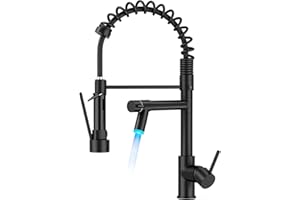 FORIOUS LED Black Kitchen Tap, Kitchen Mixer Taps with Two Spouts, Commercial Spring Swivels 360 Single Handle