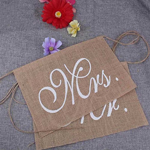 Hrph New Mr. & Mrs. Burlap Stuhl Banner Set Stuhl Zeichen Garland Rustikale Hochzeit Dekoration - 4