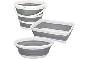 AKTIVE 52982 - Kit Campeggio, Accessori da Campeggio | bacinella Pieghevole da Campeggio da 5 Litri | Secchio Pieghevole da 10 Litri | Secchio Pieghevole da 8,5 Litri | Resistente e Durevole |