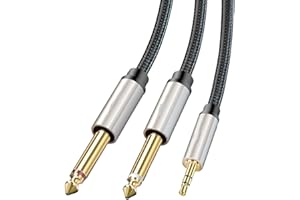 Clydewy 2M Câble Audio 3.5mm vers Double 6.35mm Mâle vers 3.5 Mâle Mono Y Splitter Jack Câble d'Instrument Nylon Tressé pour Haut-parleurs, Table de Mixage