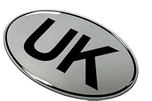 GELZ UK Car Oval Gel Domed Sticker 75mm x 43mm Sticker/Decal - Retro - BLACK on SILVER