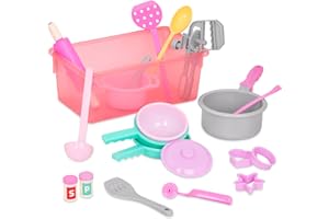 BATTAT Play Circle Lien PlayCircle – Cooking & Baking Kit – Kitchen Toys – Chef Tools – Pretend Play – Ages 3 Years Old & Up – Dinner for Eight Cookware, BT7225Z, Multicolore, Small