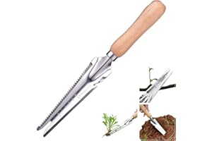 ACHANFLY Garden Weeding Tools Stainless Steel Manual Garden Tools Weed Remover Wood Handle Dandelion Hand Weed Puller Tool with Serration and Scale for Yard Farmland Transplant Cultivating Gadgets