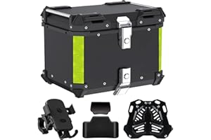 SEASAND Motorcycle Top Case, Tail Box Aluminum Motorcycle Storage Box Luggage Trunk, with Motorcycle backrest and Mobile Phone Holder (45L, Black)