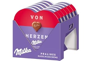 ‎MILKA Milka I love Milka Pralinen – Herzförmige Alpenmilch-Schokolade mit feiner Haselnuss-Nougat-Crème-Füllung – 12 x 44g