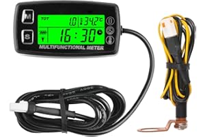 RileyFine Digital Tach Betriebsstundenzähler, Motortemperaturanzeige, Alarmdrehzahl & Temperatur & SVC, austauschbare Batterie, verwendet auf Rasenmäher Traktor Mini Fahrrad Motorrad (TS002-1)