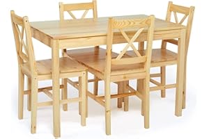 JINPALAY Tavolo da pranzo con 4 Sedie in Legno,Tavolo da pranzo e sedie per Cucina Sala da Pranz,108 x 65 x 73 cm (Colore di Legno)
