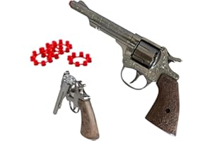 Diecast Metal Cowboy Cap Gun for Kids – 8-Shot Ring Cap Toy Pistol – Realistic Wild West Pretend Play Revolver Gun for Boys – Roleplay Costume Accessory for Parties, Outdoor Fun by Gift Idee®