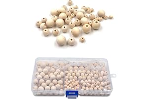 ‎VIKY VIKY® Holzperlen zum Auffädeln mit Aufbewahrungskiste, 300 Stück Holzkugeln mit Loch 6 bis 14mm, Runde Holzperlen Natur, Kleine Perlen Holz Set, Holzkugeln zum Basteln DIY Schmuck Armband Halskette