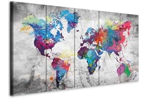 murando - Quadro Mappamondo 150x60 cm 5 Pezzi Stampa su tela in TNT XXL Immagini Moderni Murale Fotografia Grafica Decorazione da Parete Quadri Componibili