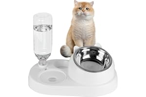 LTXDJ 3-in-1 Pet Bowl, Cat Food And Water Bowl Set Raised Cat Feeding Bowls With Stand 15° Inclined Platform And Transparent Bowls for Food and Water Feeder Non Slip and Splash Proof (White)