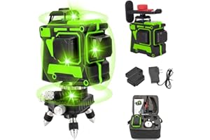 EACHBID Nivel láser autonivelante verde,12 líneas 3D,Nivelador Láser, Nivel láser de línea verde cruzada 3x360, Niveles láser 360 horizontales verticales,Con Soporte de Pared, Trípode, 2 Baterías