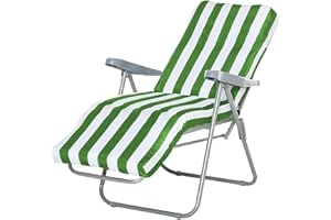 GREATOYAR Cojín Tumbona, Colchoneta Tumbona Acolchada, Cojín Acolchado de Fibra, con Goma y Correas de Sujeción, Tela Polyester, para Exteriores Terraza Jardín Viaje Playa, 180x55x8cm, Raya Verde
