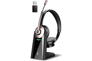 Earbay Wireless Headset - Bluetooth Headphones with Microphone Noise Canceling & Mute, Office Bluetooth Headset with USB Dongle/Charge Dock for PC Laptop Computer Cell Phone Work Meetings Call Teams