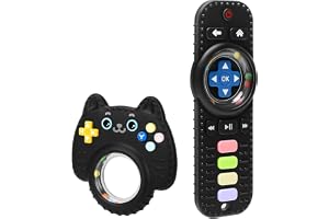 Baby Rattles Teething Toy for Babies, 2 Pack, Teething Relief for Infant 0-24 Months, Silicone Teethers TV Remote Boys and Girls Sensory Toy (Black)