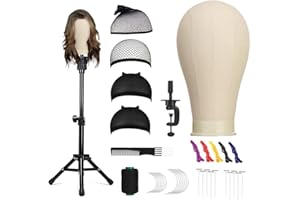 SZCY LLC SZCY 22 Inch Canvas Block Head Mannequin Wig Head, Stand Tripod with Display Styling Manikin Set for Wigs Making Caps, T+C Pins Set&Brush, 22inch white