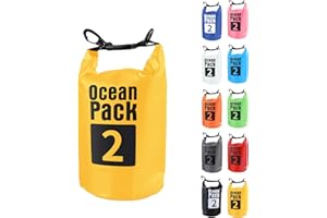 POPOYU 2L Sac étanche Polyvalent, 2L/5L/10L/15L/20L/30L Jaune Waterproof Dry Bag avec Longue Bandoulière Réglable Sac à Dos Confort Imperméable pour Bateau/Kayak/Pêche/Rafting/Natation/Camping/Snowboard