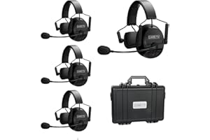 CAMETV Came-TV Paquete de 4 Auriculares de intercomunicación inalámbricos KUMINIK8 Sistema de comunicación de intercomunicación dúplex Completo Distancia de hasta 1,500 pies con cancelación de Ruido