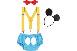 Neugeborenen Kleinkind Baby 1./2./3. Geburtstag Mickey Mouse Halloween Kostüm Outfit Hosen+Fliege+Clip-on Hosenträger+Maus Ohren 4pcs Bekleidungssets Foto-Shooting für Säugling Jungen Mädchen Unisex