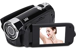 Sxhlseller Videokamera-Camcorder, Tragbarer Digitaler Video-Camcorder, Handliche Kamera, Full-HD-Rotation, 16-Fach Hochauflösender Digital-Camcorder, Video-DV-Kamera, Videokamera für Kinder(Schwarz)