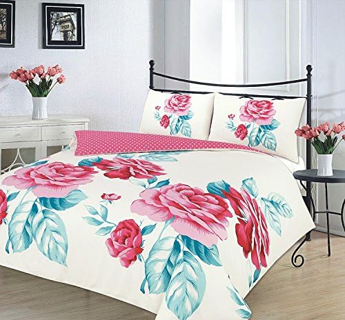 Guchy Enterprise Reversible Isabella Duvet Cover set/Quilt Cover Set/Bedding Set in Floral Patterns 2pcs(single size) and 3 pcs (double,king and super king size). (Pink/Teal, Super King)