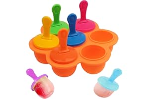 YUKNEES Ice Lolly Moulds for Children,Ice Lolly Moulds Silicone,7 Cavities Popsicle Mould with Plastic Sticks,Food Grade Baby Food Freezer Trays, for Egg Bites, Orange