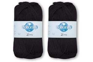 Cottonify 4 Ply Pack of 2 100% Combed Cotton Mercerized Crochet and Knitting Yarn| 4 Ply Medium Weight | Gassed & Mercerized Ne 6/4 Soft Yarn – 186 Yd 100 Grams per Ball | (2, Black)