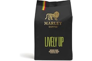 Marley Coffee Organic Strong Dark Roast Espresso Coffee Beans 227g - Lively Up Blend - Marley Coffee - From The Family Of Bob Marley - For All Coffee Machines - Strength 5