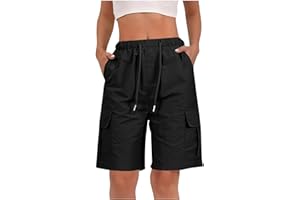 RLEHJN Cargo Shorts Women UK Sale Clearance, Ladies Bermuda Shorts Baggy Short Cargo Pants with Multiple Pockets Summer Drawstring Elasticated Waist Half Pants for Outdoor Hiking Work Travel Golf
