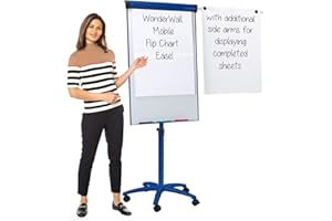 WONDERWALL PRODUCTS LTD Mobile Magnetic Flipchart Easelwith Integral Dry-Wipe Whiteboard and 2 extendable arms -