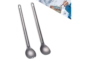 Bestargot Couverts de voyage en titane - Cuillère fourchette - Extra long - Avec sac - Ultra légers - Couverts de camping pour trekking, randonnée, pique-nique