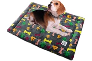 ALLISANDRO Hundematte Hundedecke Waschbar Matte 80x60cm Hygienisch und rutschfest Eckig Bones Weiche Hundebette mit kuscheligem Plüsch für Hunde & Katzen Mehrfarbig