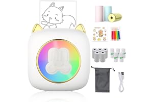 LMYSUFI Mini imprimante, Photo sans Fil Bluetooth Imprimante Thermique Portable avec lumière Changeante de Couleur RVB, imprimante de Poche avec 13 Rouleaux de Papier d'impression (A)