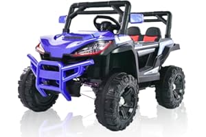 INDALCHESS Coche eléctrico para niños con batería 12V Buggy Todoterreno, Mando a Distancia, 4 Motores, Ruedas de Goma, Asiento Polipiel UNA Plaza, Música y Luces (Azul)