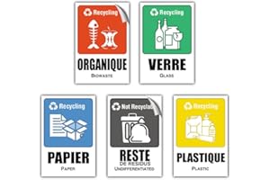 EVM 5 Étiquettes Autocollant en PVC souple Imperméable Lavable pour la Gestion des déchets Stickers Recyclage 4 x 6 cm