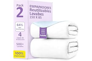 Pukalia® Empapadores Cama Adultos Lavables 150 x 85cm con Alas (Pack x2) – 4,7L Ultra Absorbentes 3,5Lm2 – Sin Fugas, Sin Ruidos – Protección Nocturna para Incontinencia, Mayores y Bebés –
