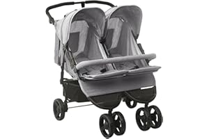 Gecheer Carrito para Gemelos Silla de Paseo Gemelar Cochecito Doble para Gemelos Reclinable y Plegable de Acero Gris Claro