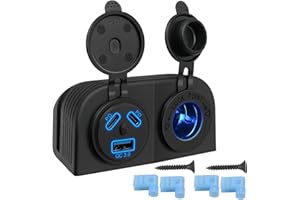 GIANTDEER Presa di Ricarica per Auto Tipo Tenda 2PD+QC3.0, Pannello di Ricarica della Presa Impermeabile IP66 con Interruttore a Chiave, 3 Prese USB per Auto 12-24V, Barca, Passeggino, Auto da Spiaggia