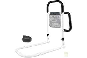 LMLJINTL Bett Aufstehhilfe, Aufstehhilfe Bett Senioren, Bettgeländer Senioren mit Aufbewahrungstasche, Höhenverstellbar 51-57cm mit Doppelgriff und Verstellbare Seitenplatte