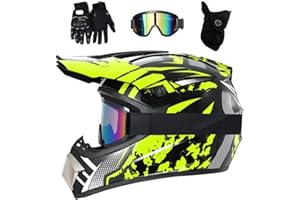 EVGATAVAB Jeunes Enfants Casque de Motocross, avec Lunettes Gants Masque, Unisexe Confortable Intégral Tout-Terrain VTT Scooter Moto Casques, Descente Enduro BMX VTT Dirt Bike Crash Casque