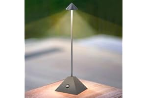 ‎UUFFOO uuffoo Dimmbare LED Tischlampe Tragbare Touch Metal Tischlampe Kabellos Innen-/Außenbereich Wasserdicht Aufladbar Akku Tischlampen für Restaurant, Bar, Nachttisch, Schreibtisch, Balkon (Grau, Kegel)