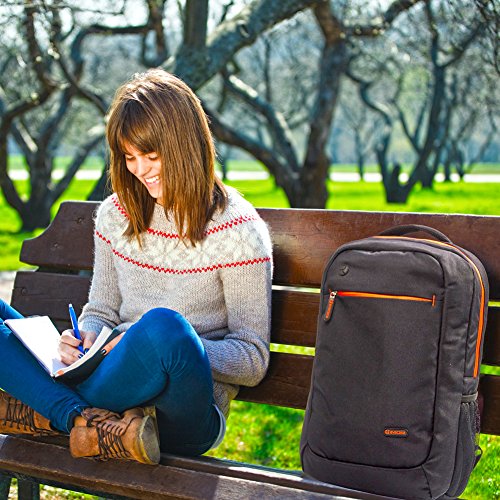 Evecase 15.6 Zoll Universal Laptop Rucksack mit Trolleybefestigung – Schwarz / Orange - 4