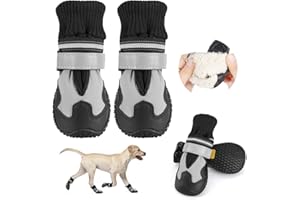 Eyein Dog Shoes for Injured Paws, Waterproof Warm Fleece Lined Pet Boots Paw Protector with Reflective Strips Rugged Anti-Slip Sole, Anti Come Off Adjustable for Winter Snow Rainy Day (2pcs)