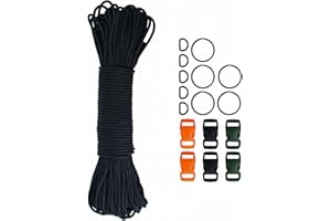 DONDEEN 2mm Paracord Rope, 3 Strands 2mm Nylon Rope Cord Parachute Cord with Plastic Buckles for Camping,Outdoor,Craft-Max 90kg Breaking Load (Black, 2mm*20M)
