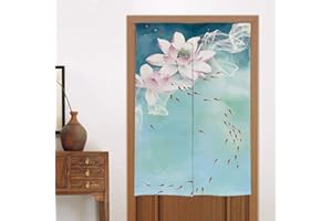 Liveinu Linen Rideau De Porte Japonais Noren Rideau Japonais Noren avec Barre Extensible Tension Fenêtre Rideaux Panneau Tenture Tapisserie Décoration 90x150cm Style 14
