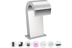 ‎LONGRUNNEW LONGRUNNEW Wasserfall Überlauf Edelstahl Pool Brunnen gebogen mit Zubehör, Teich Wasserfälle S-förmig Outdoor Wasser Überlauf Brunnen Kit für Garten Terrasse Schwimmbad Dekoration-42.5cm Höhe