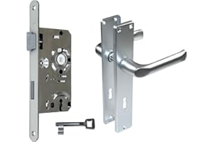 SN-TEC BKS Zimmertür/Wohnungstür/Badezimmer Komplett Set, inclusive Aluminium Schild Beschlag (BB Buntbartschlüssel, DIN LINKS, Langschild 215mm x 40mm)