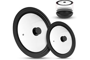 Sunoya Couvercle universel en verre, couvercles avec bord en silicone, pour diamètres 16/18/20 cm et 24/26/28 cm (noir)