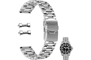 Juntan Stainless Steel Watch Strap 20mm 22mm Curved End Straight End for Men Women Metal Watch Bands Straps Quick Release Replacement Bracelet with Double Folding Buckle Silver Black